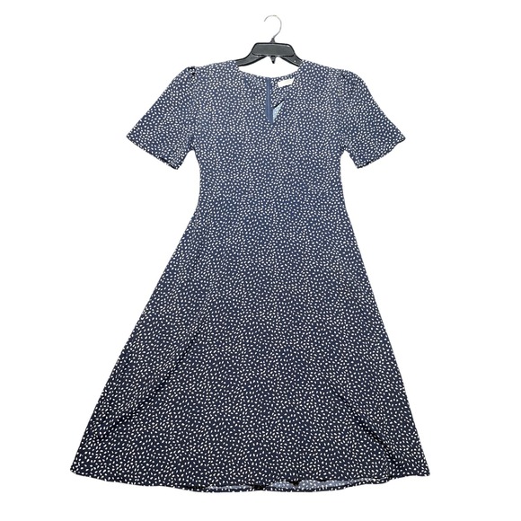 LUUL Dresses & Skirts - LUUL Midi Dress Womens S Navy White Polka Dot Short Sleeve V-Neck A-Line